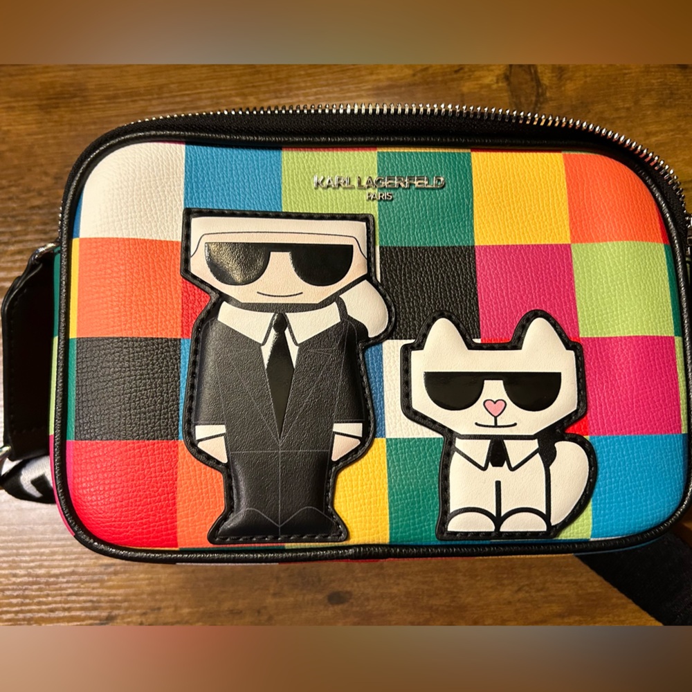 KARL LAGERFELD MAYBELLE ROUND HEAD DUO CAMERA CROSSBODY, MULTI-COLOR